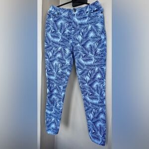 Colleen Lopez Straight Leg Mid-Rise Soft Denim Blue Jeans Tropical Pattern 4